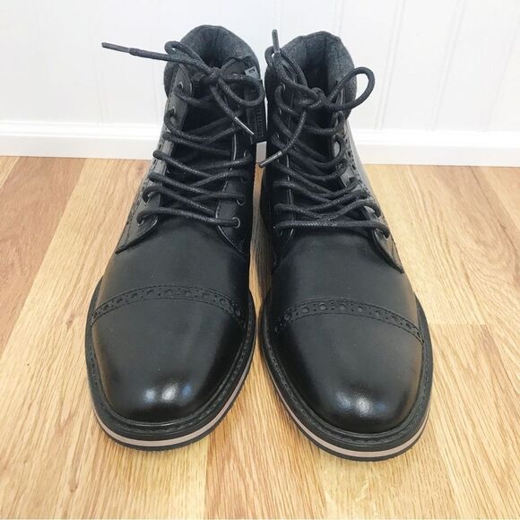 EXPRESS Black Leather Oxford Ankle Boot Cap Toe Cuffed Dress Shoe Size‎ 8 New - Picture 3 of 14